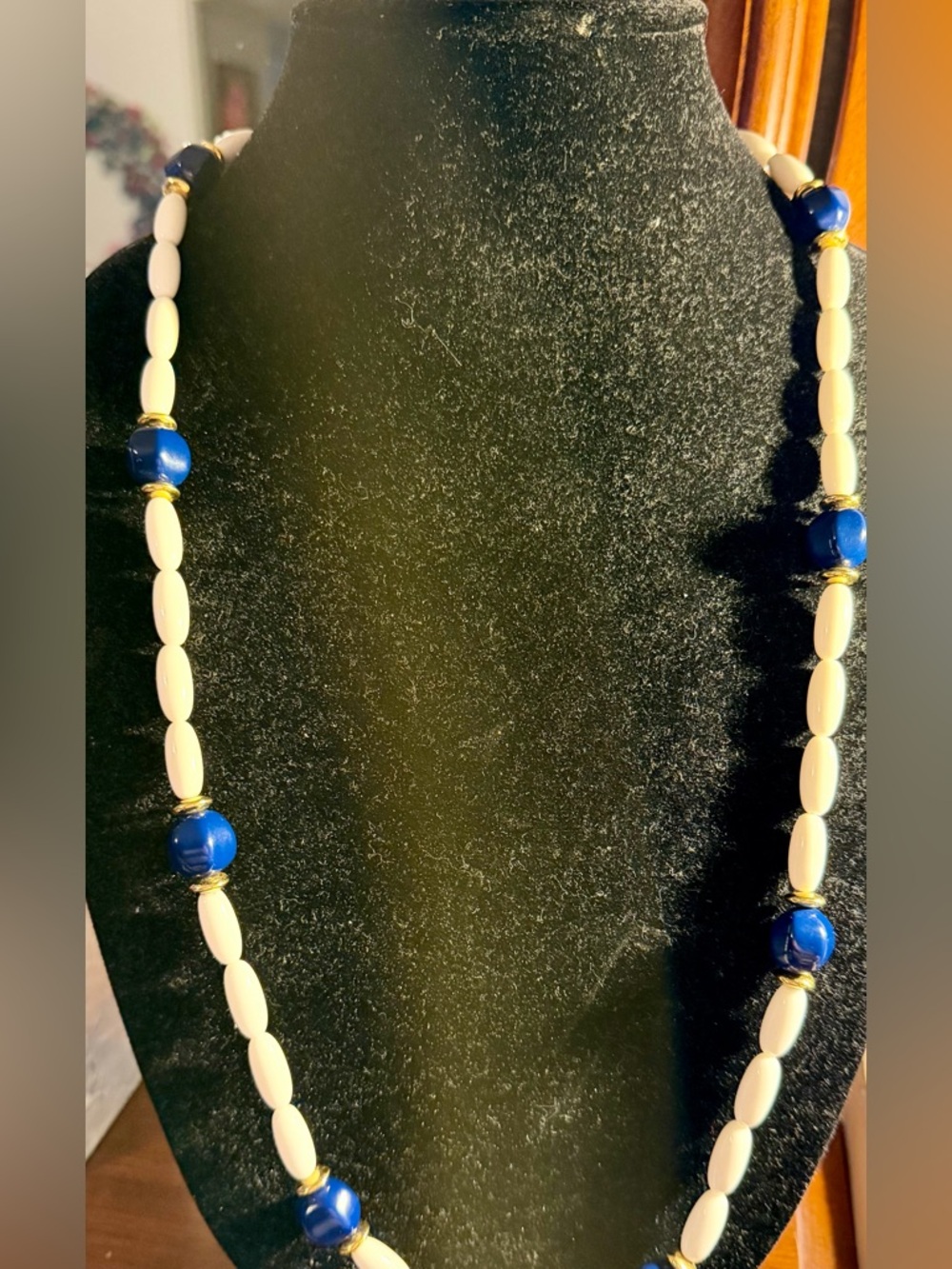 Classic Blue and White Beaded Necklace by Trifari